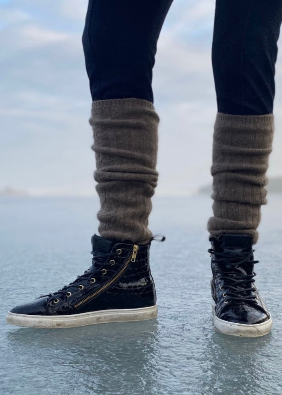 High Top Sneakers Fårskinnsfodrad Svart Crocolack