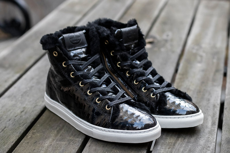 Winter Sneakers Black Faux Croco Gloss