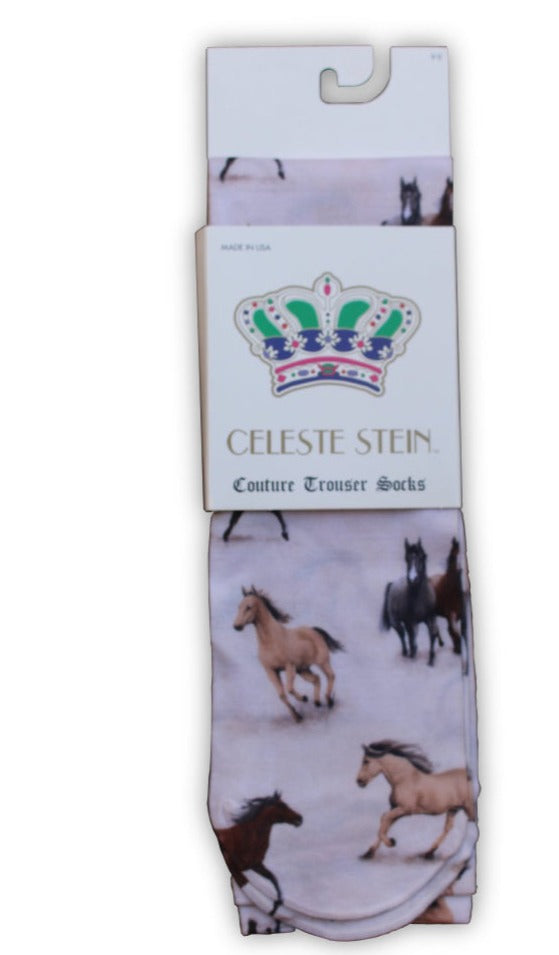 Knee Socks Beige Horses