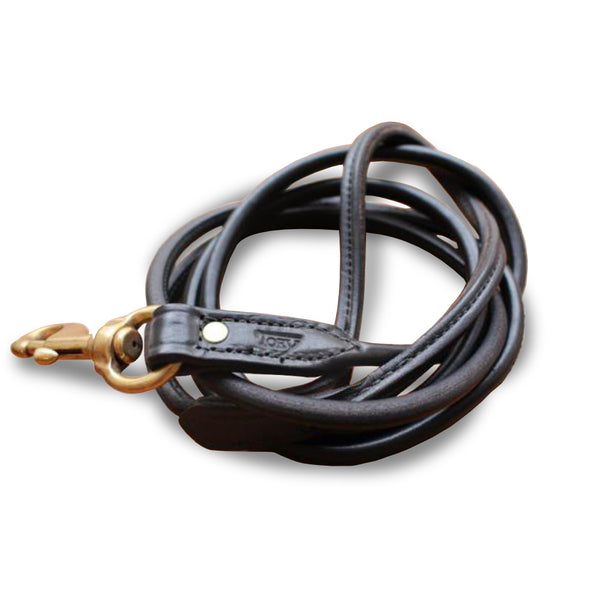 Rolled Leather Dog Leash in Black