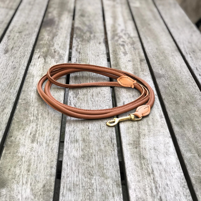 Padded Rolled Dog Leash Cognac