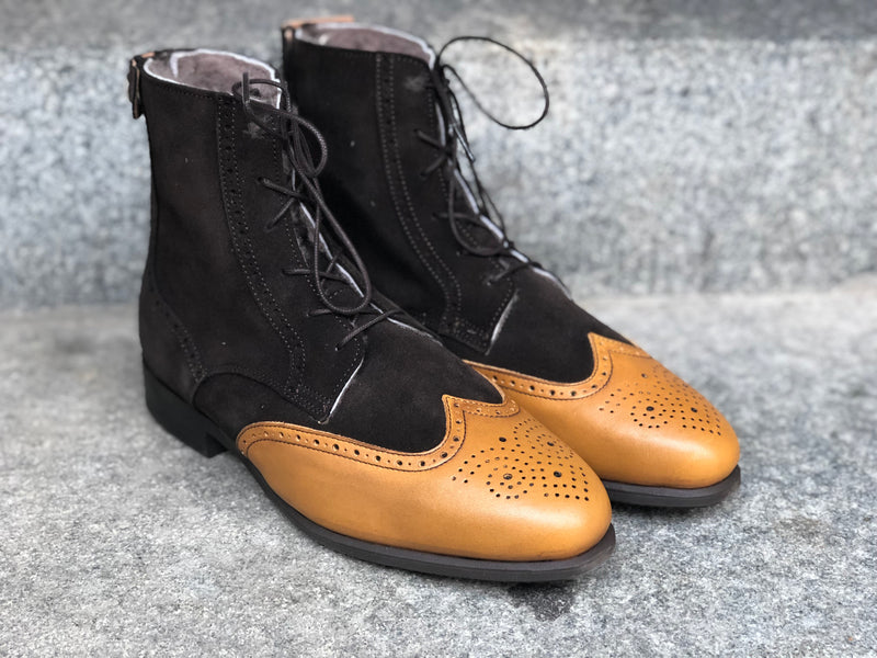 BRITO WINTER - Coffee Brown Suede With Light Brown Toe - Size 40-41