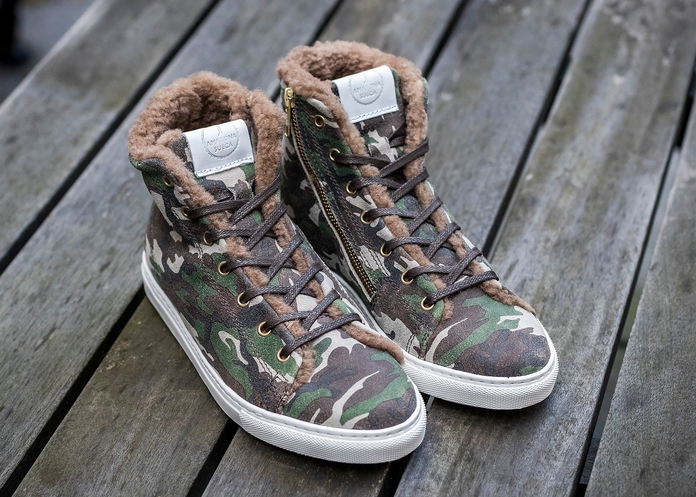 High Top Sneakers Fårskinnsfoder Camouflage