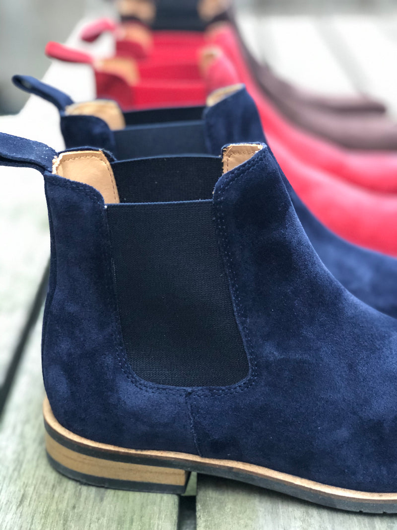 MOEMA Chelsea Boot Navy Blue Suede